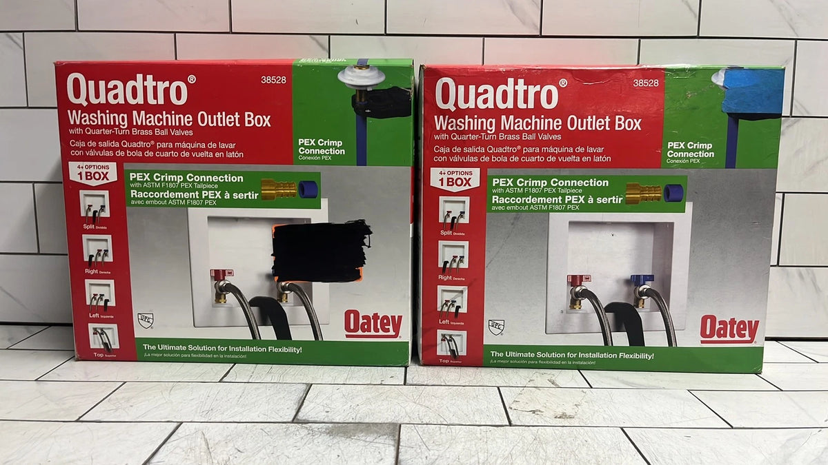 (2 Pack) Oatey Quadtro 38528 Washing Machine Outlet Box With PEX Crimp Valves OB