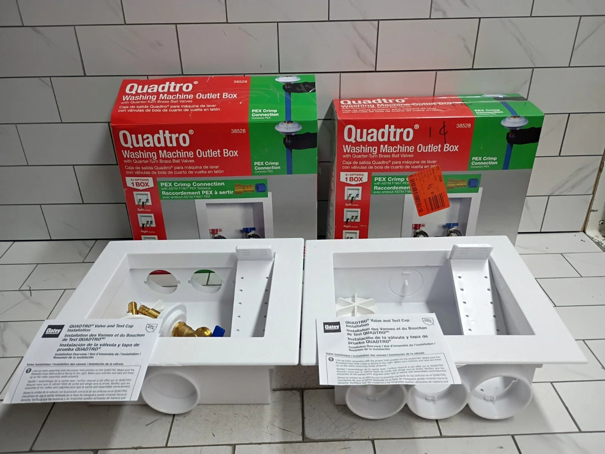 (2 Pack) Oatey Quadtro 38528 Washing Machine Outlet Box With PEX Crimp Valves OB