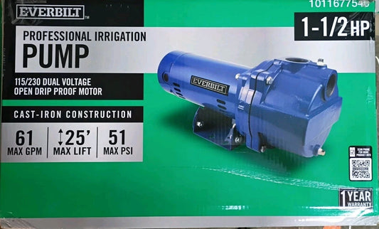 Everbilt HDLS15 1-1/2 HP Cast Iron Lawn Irrigation Pump, 61 GPM 51 PSI Open Box,