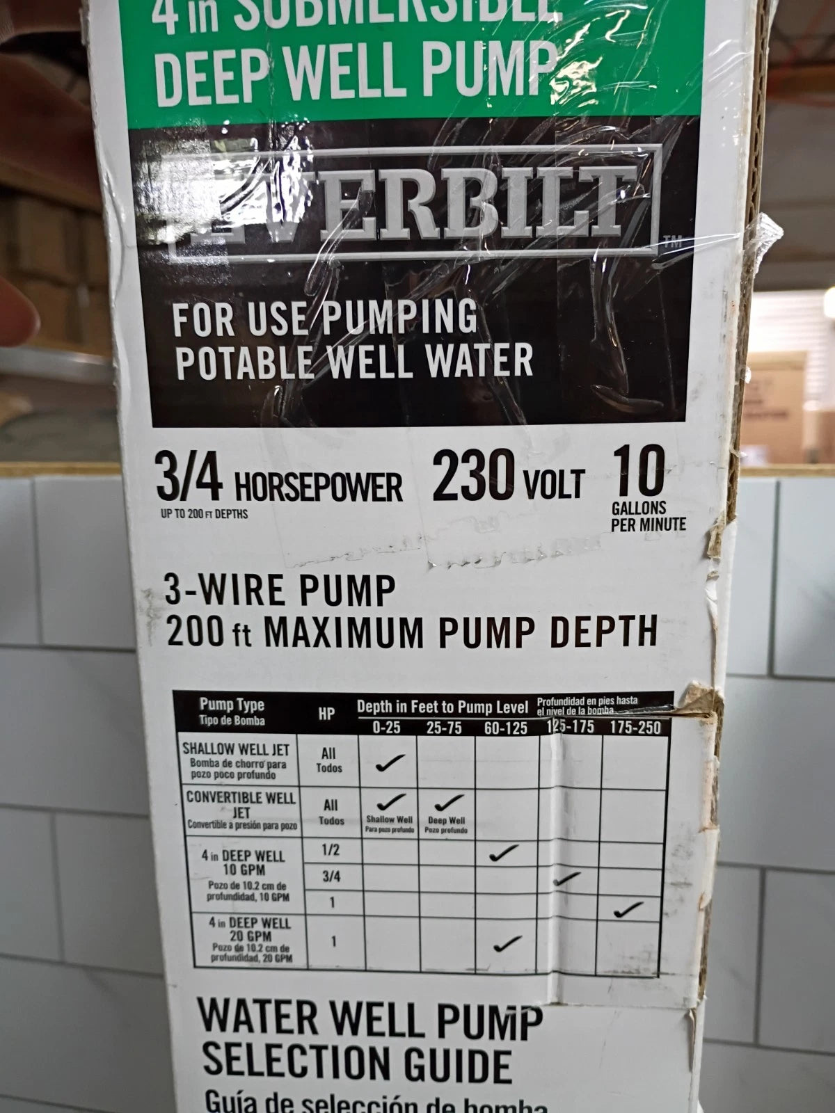 Everbilt EFSUB7-123HD, 3/4 HP Submersible 3 Wire 10 GPM Deep Well Water Pump, OB