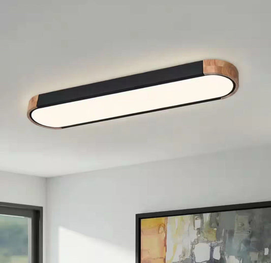 HUOKU Lumin 38" 1-Light Gray LED Flush Mount Minimalist Long Oval Ceiling Light