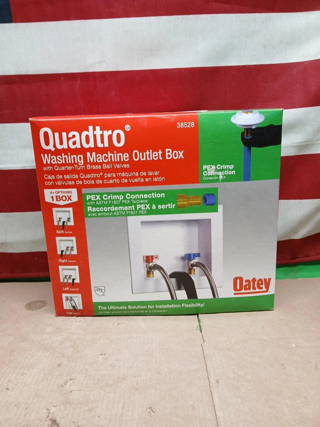 Oatey Quadtro Model 38528 Washing Machine Outlet Box PEX Crimp Connection NOB