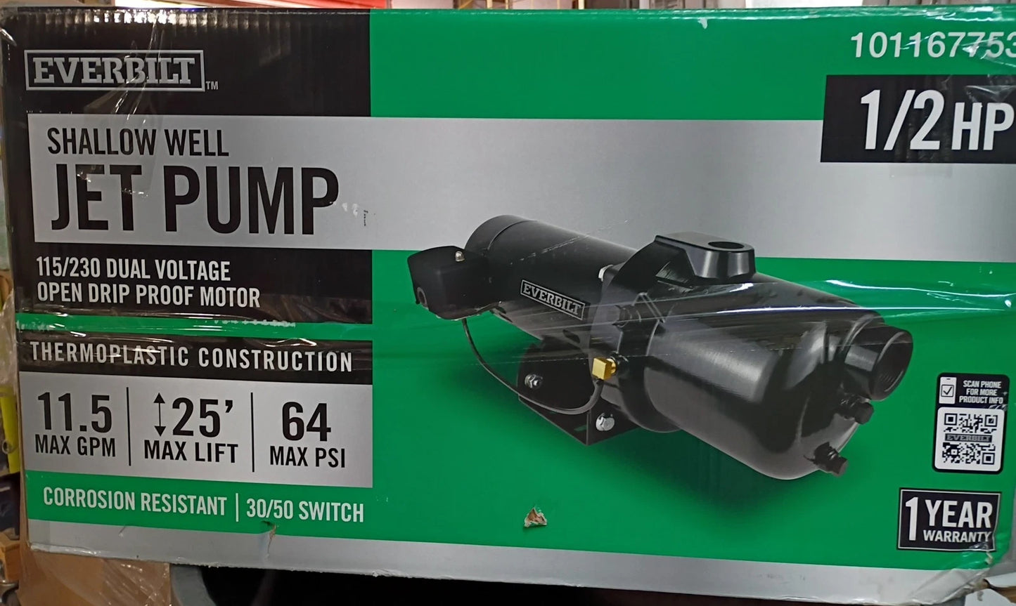 Everbilt HDSWJ5P 1/2 HP Shallow Well Jet Pump New Open Box