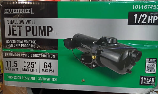 Everbilt HDSWJ5P 1/2 HP Shallow Well Jet Pump New Open Box