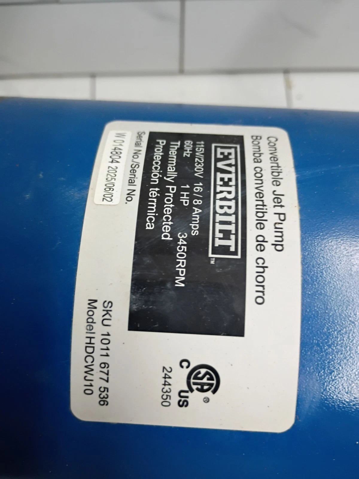 Everbilt HDCWJ10, 1 HP Professional Convertible Jet Pump PARTS ONLY READ