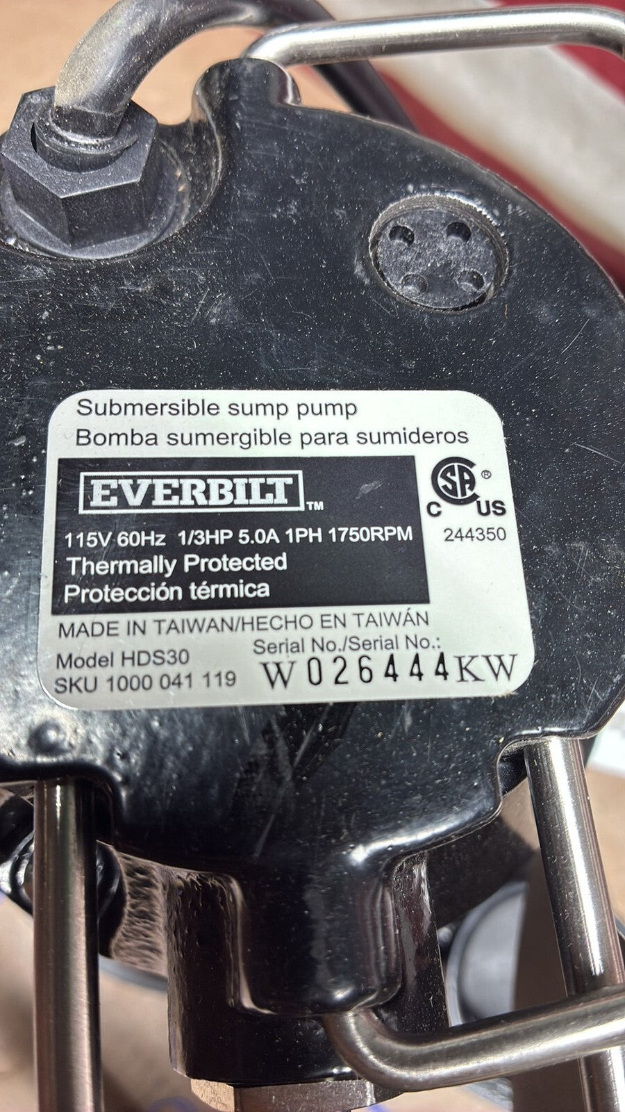 Everbilt HDS30 1/3 HP Cast Iron Submersible Sump Pump open box