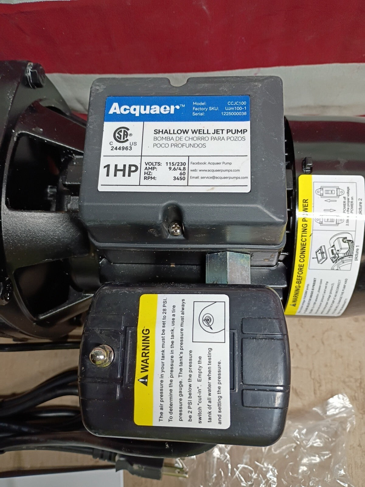 Acquaer CCJC100 1HP Shallow Well Jet Pump, Cast Iron Depth Up 25ft,,PARTS ONLY,,