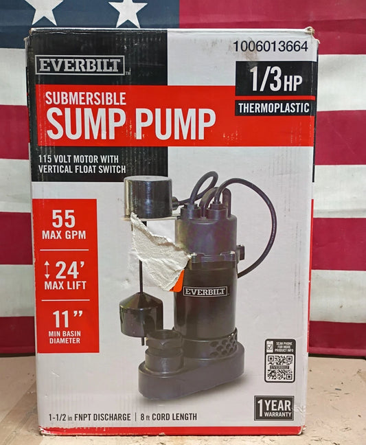 EVERBILT Submersible Sump Pump 1/3 Horsepower (Open Box)