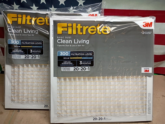 3M Filtrete 20x20x1 Air Filter MPR 300 Basic Dust Clean Living 6-Pack Brand New