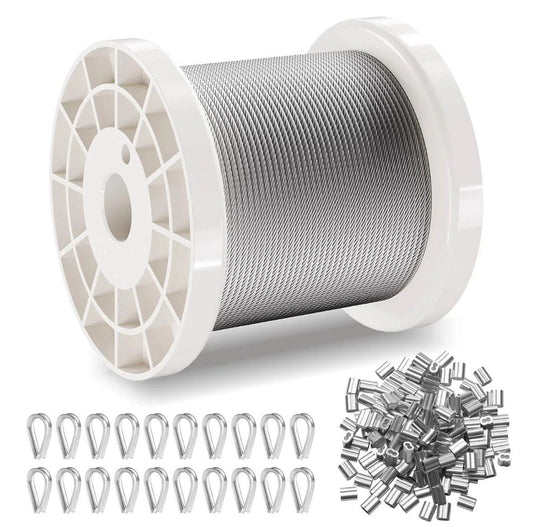 1/16" Wire Rope,330 FT 304 Stainless Steel Aircraft Cable,80 Sleeves,20 Thimbles
