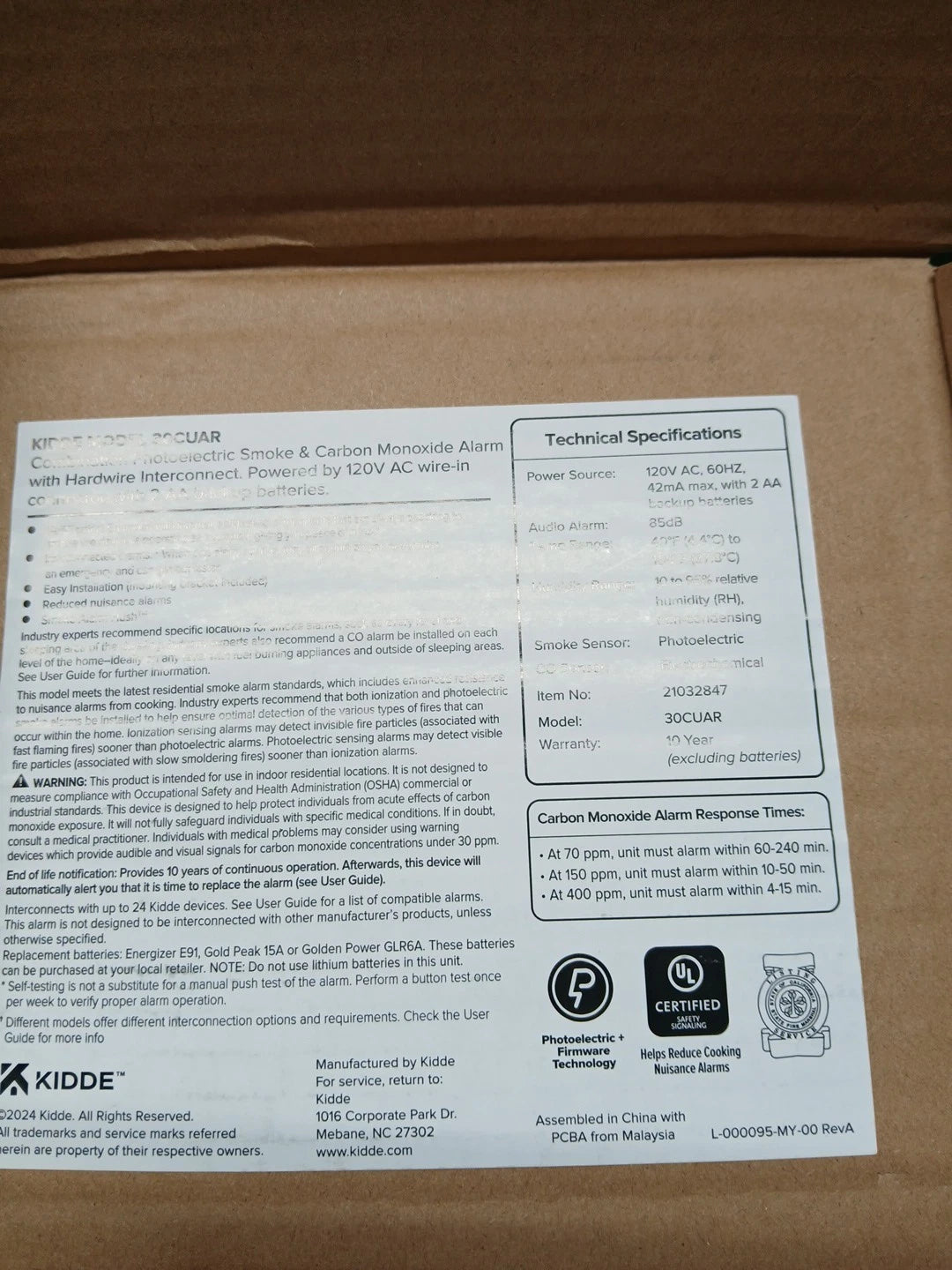 Kidde Smoke & CO Detector, AA Battery, LED, JULY 2024 (900-CUDR)