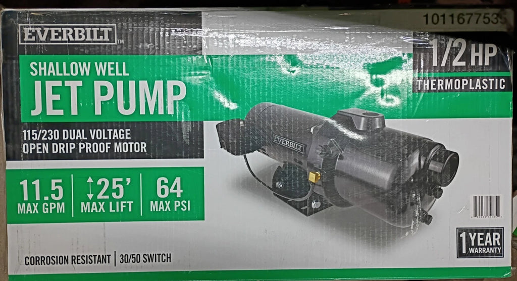 1/2 HP Everbilt Shallow Well Jet Pump Dual Voltage HDSWJ5P 25’ 11.5 GPM Parts