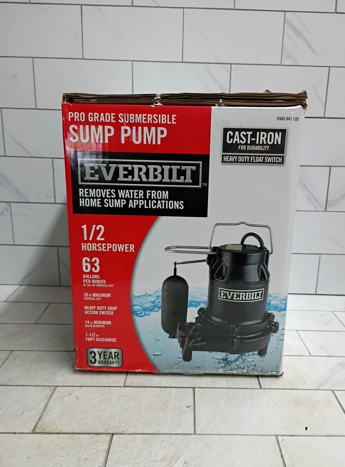 Everbilt HDS50 1/2 HP Cast Iron Submersible Sump Pump open box