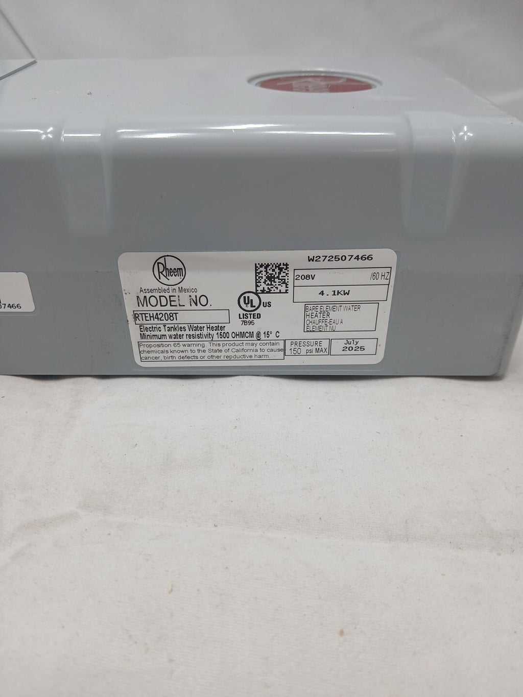 Rheem4.1 kW, 208-Volt Non-Thermostatic Tankless Electric Water Heater,...