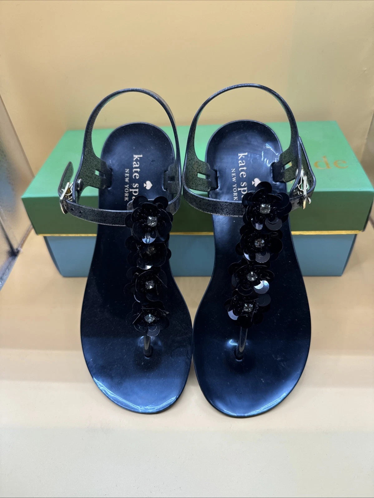Kate Spade Size 5 Farrah Shiny Rubber Black Sandals