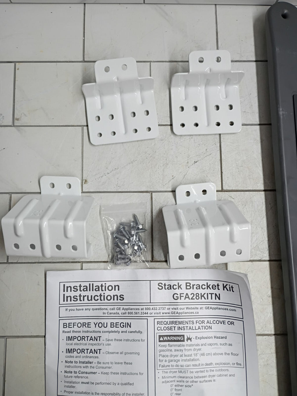 GE 22 in. Washer/Dryer Stack Bracket Kit Open Box