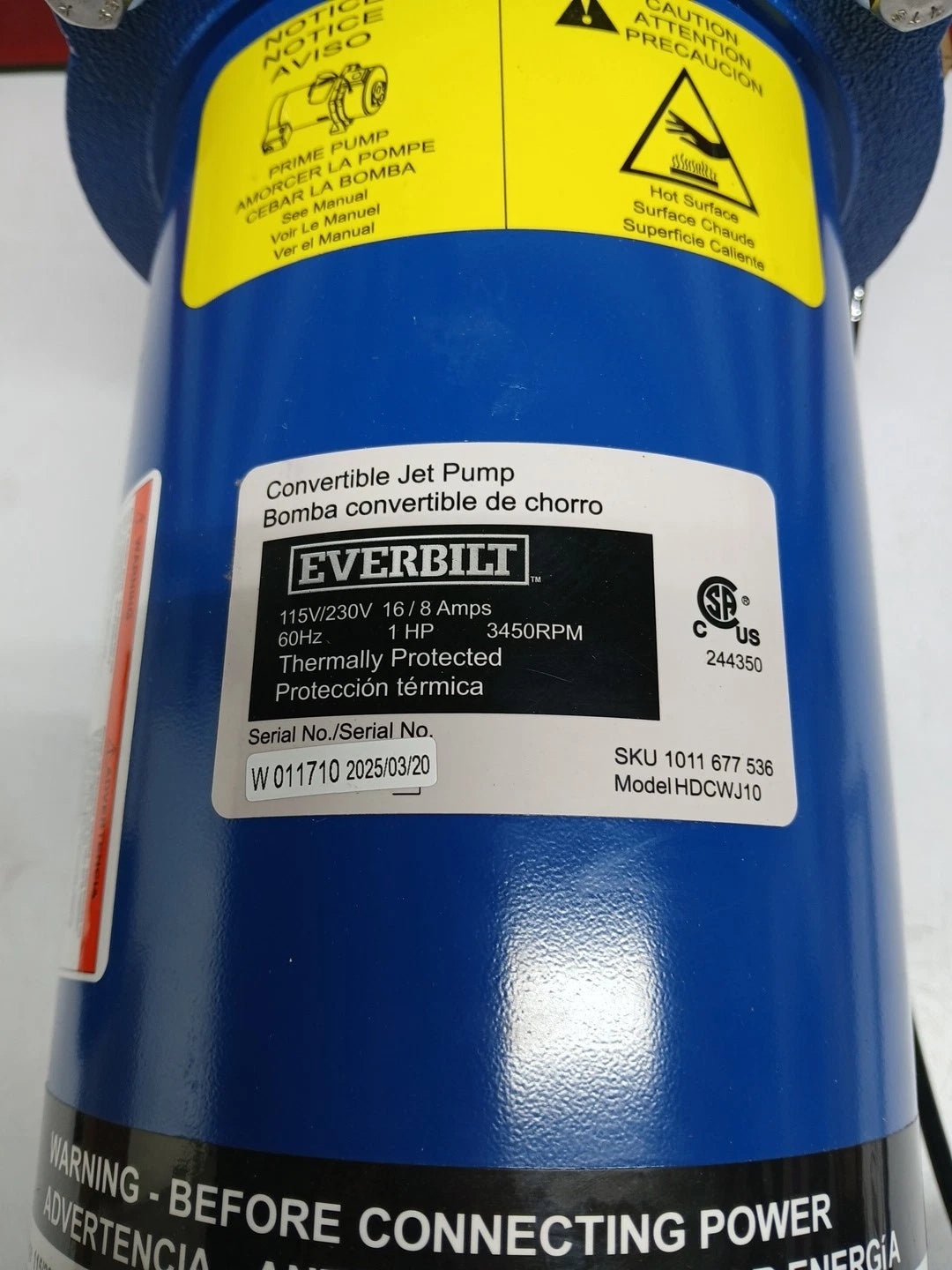 Everbilt 1 HP Professional Convertible Jet Pump. Read Description*PARTS ONLY*