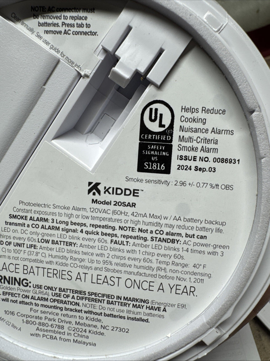 Kidde Detect 20SAR Interconnected Hardwired Smoke Alarm Backup Battery. OPEN BOX