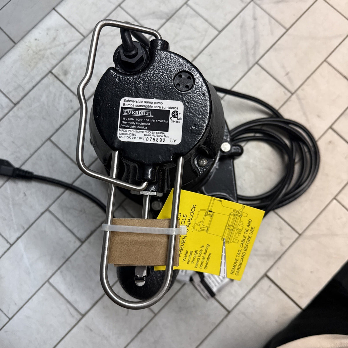 Everbilt HDS50- 1/2 HP Cast Iron Sump Pump W/ Vertical Float Switch NEW OPEN BOX