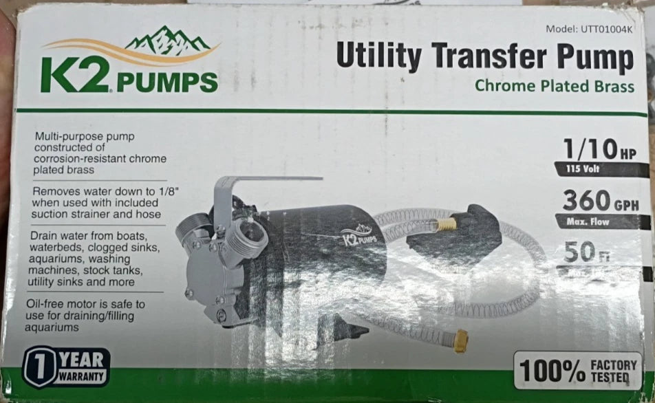 K2 UTT01004K Pumps 1/10 HP Compact Non-Submersible Transfer Pump, Open Box,