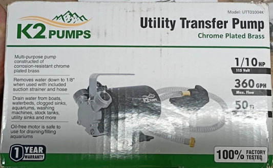 K2 UTT01004K Pumps 1/10 HP Compact Non-Submersible Transfer Pump, Open Box,