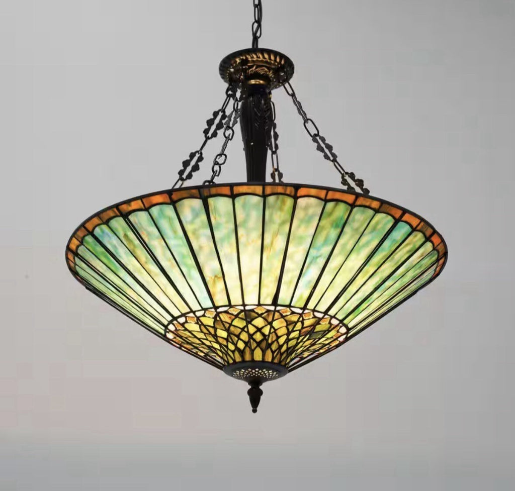 23.62 in. 5-Light Emerald Green Vintage Tiffany Shaded Pendant Light with Sta…