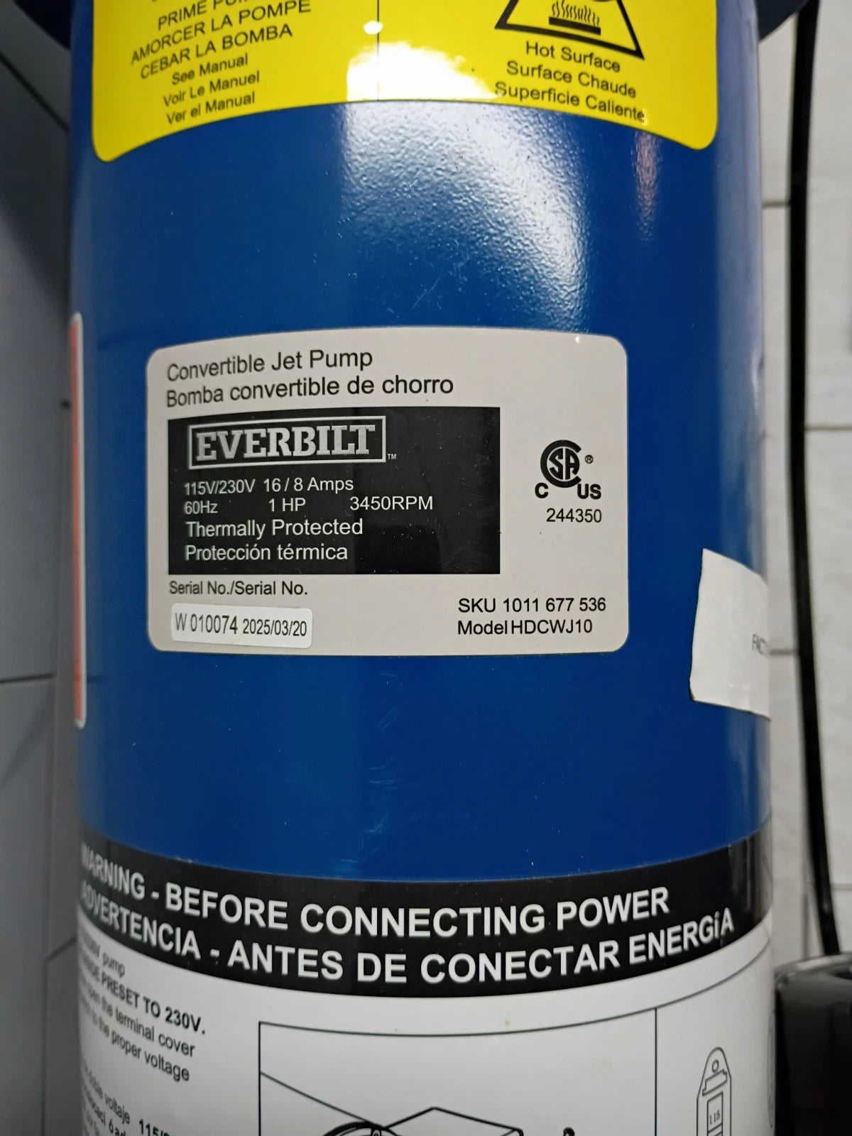 Everbilt 1 HP Professional Convertible Jet Pump. Read Description For Parts