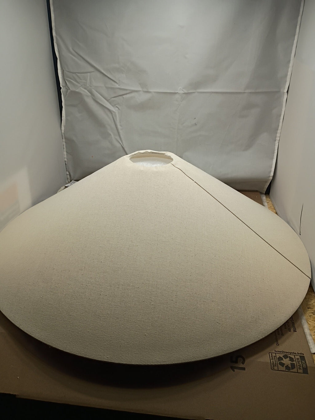1-Light 25 Inch Large White Linen Shallow Conicle Cage Pendant