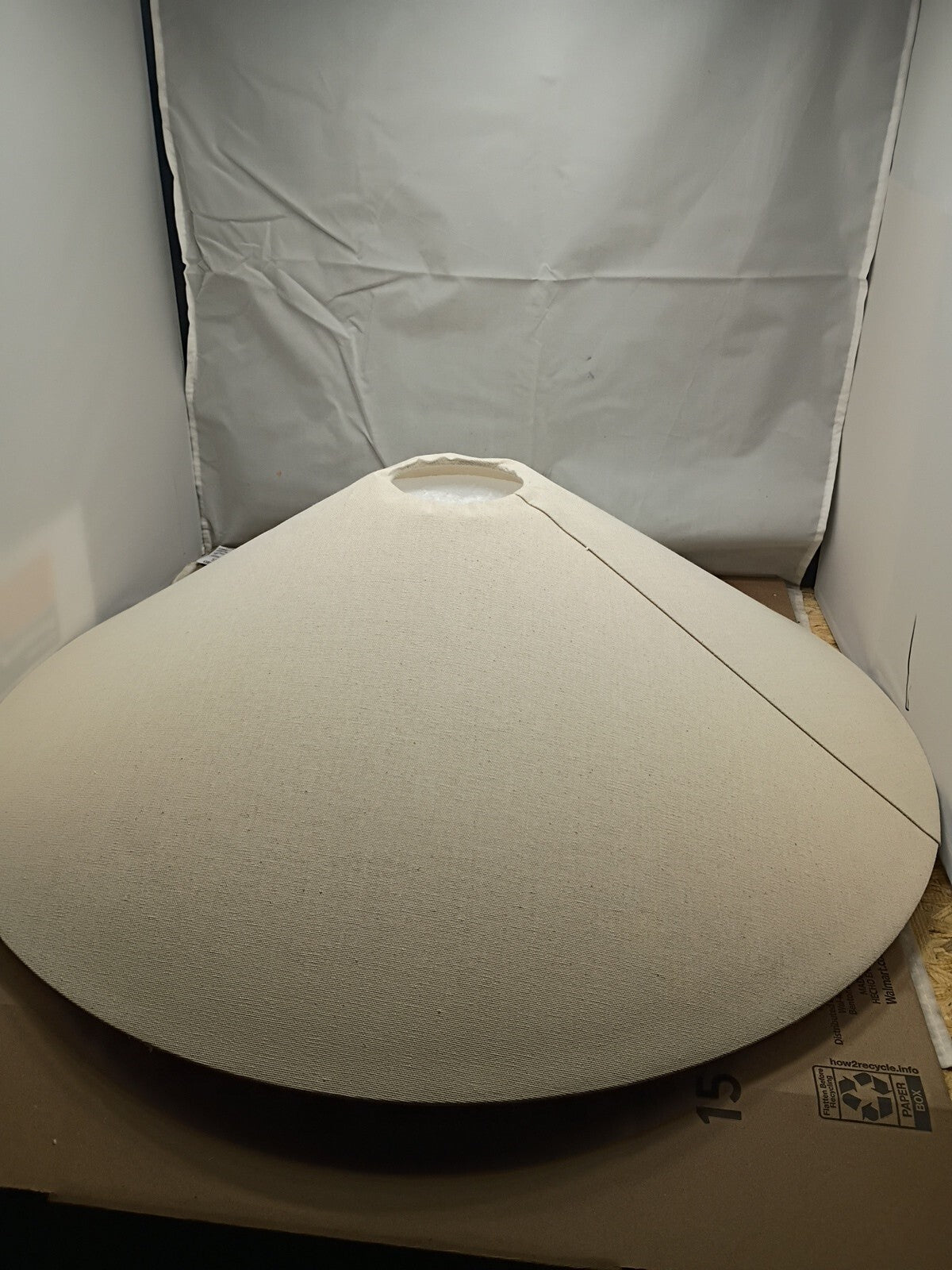 1-Light 25 Inch Large White Linen Shallow Conicle Cage Pendant