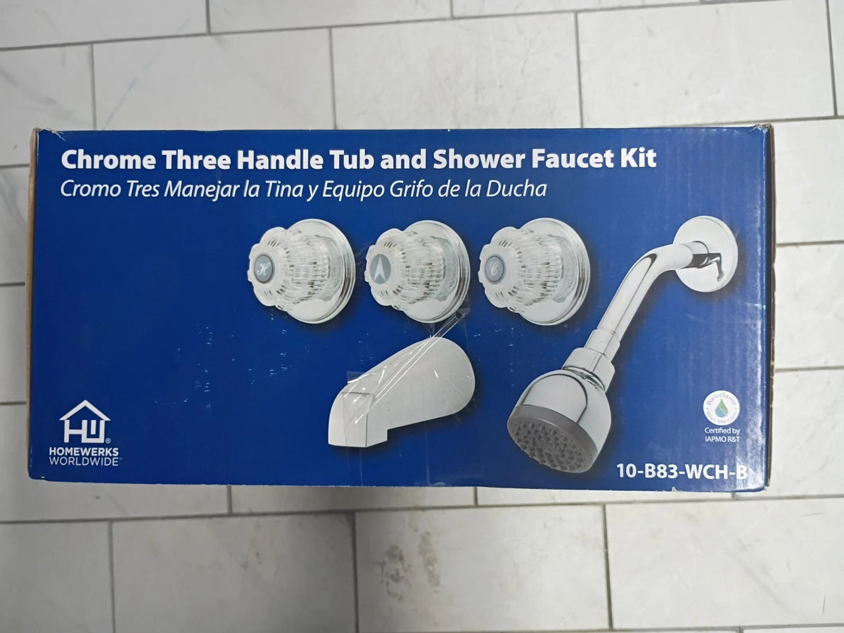 Homewerks Worldwide 10-B83-WCH-B Chrome 3-Handle Tub & Shower Kit, 8in Open Box