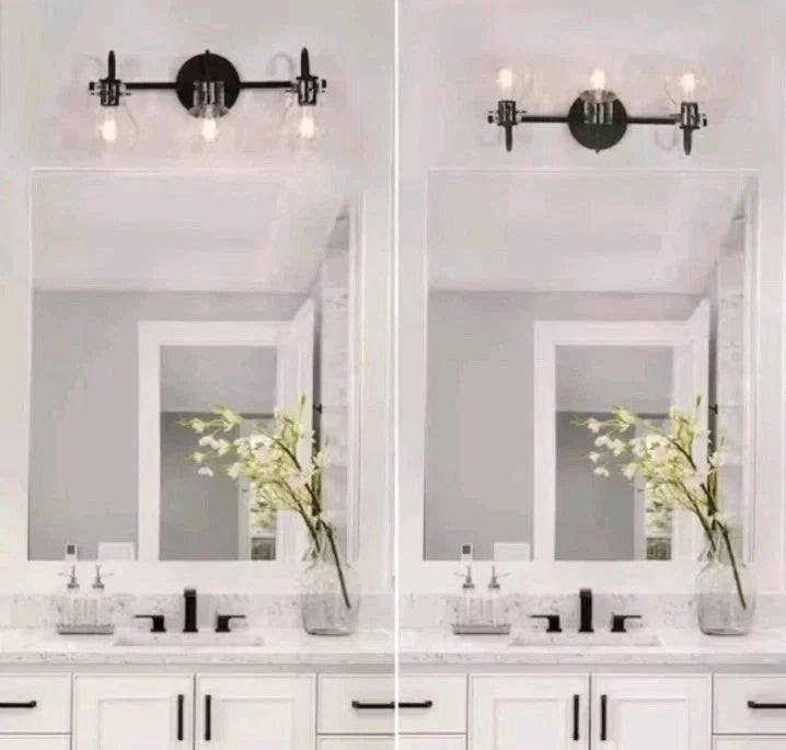 LNC A04099 3-Light 22" Black Bathroom Vanity Light Clear Globe Glass Shades OB
