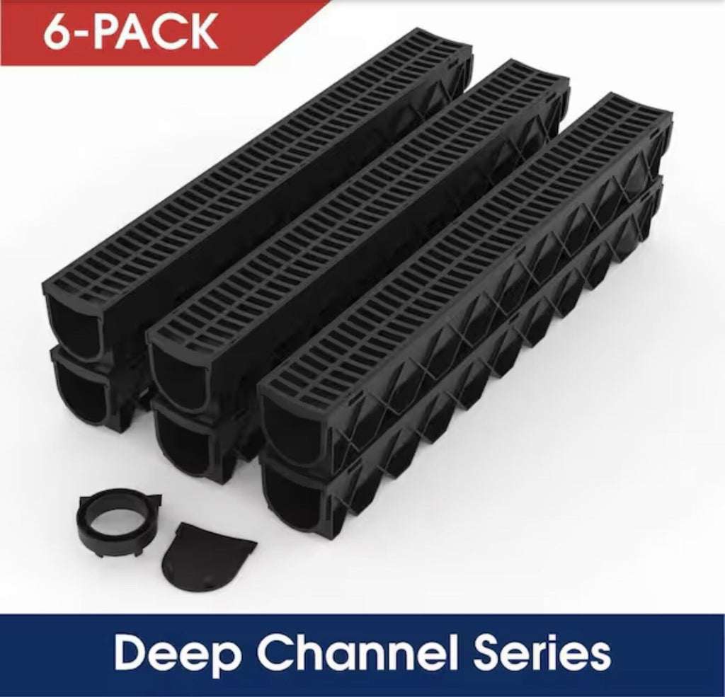6-PACK RELN 003118 Storm Drain 5"x39.4" Channel Drain Kit w/ Black Grate