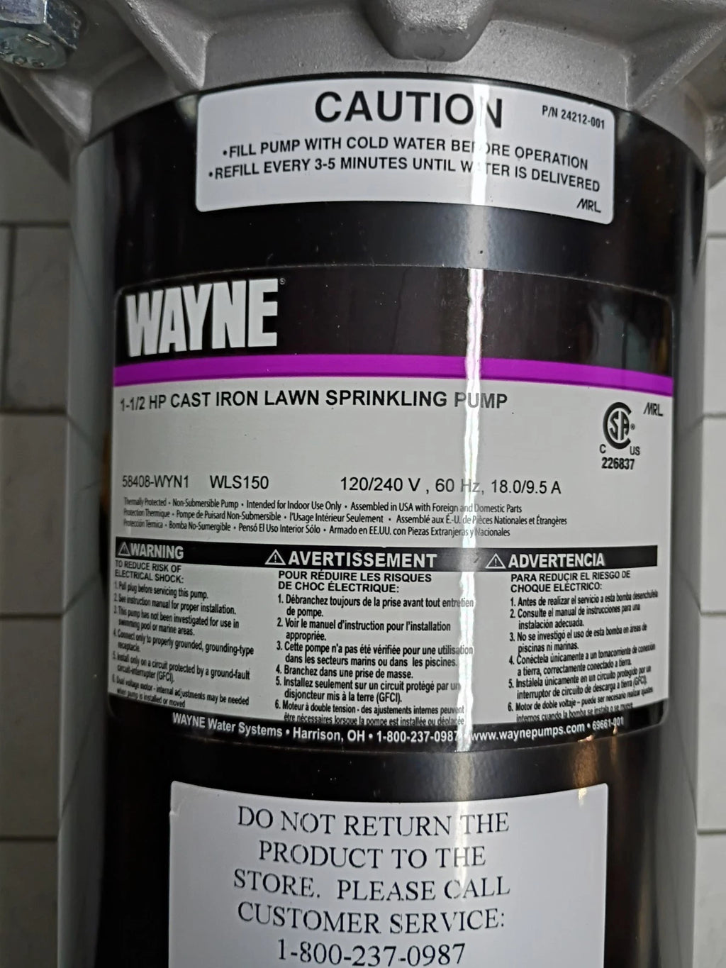 Wayne WLS150 1-1/2HP 230V Cast iron Lawn Irrigation Sprinkler pump New Open Box
