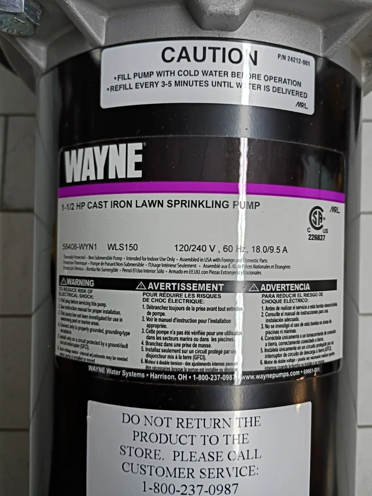 Wayne WLS150 1-1/2HP 230V Cast iron Lawn Irrigation Sprinkler pump New Open Box