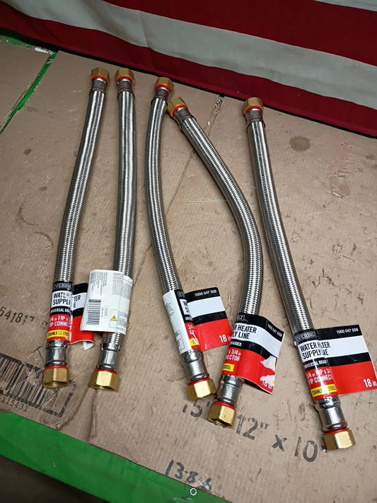 5pk Everbilt Water Heater Supply Line Stainless Steel 3/4" FIP x 3/4x 18", OB