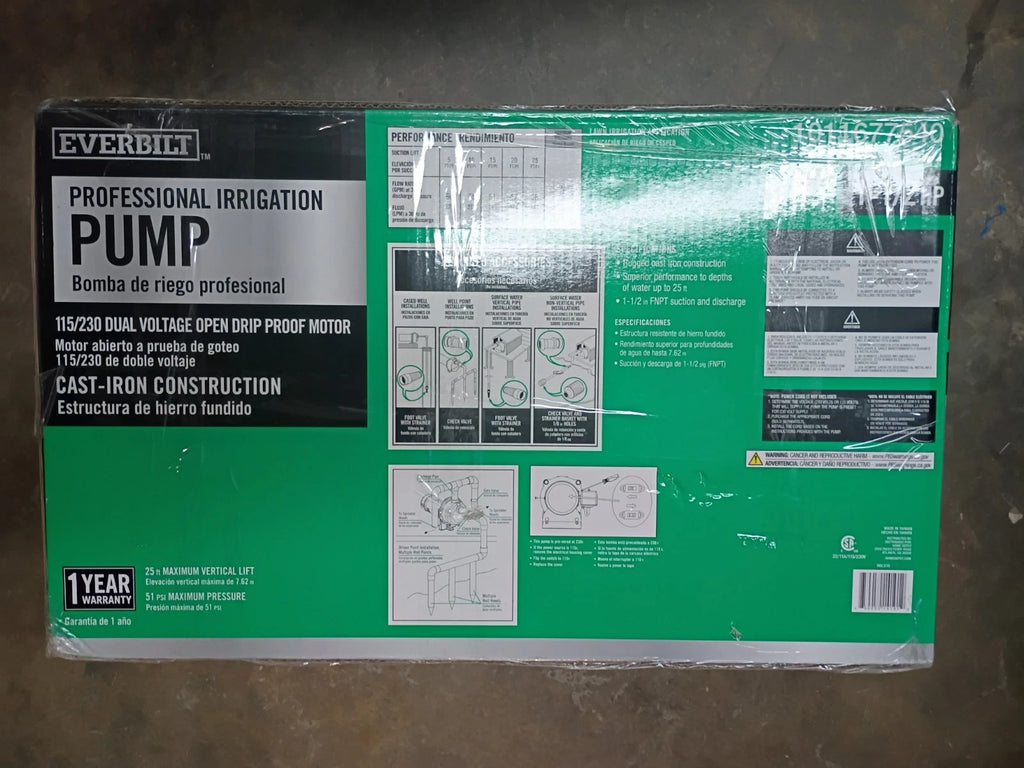 Everbilt HDLS15, 1-1/2 HP Cast Iron Lawn Irrigation Pump PARTS ONLY
