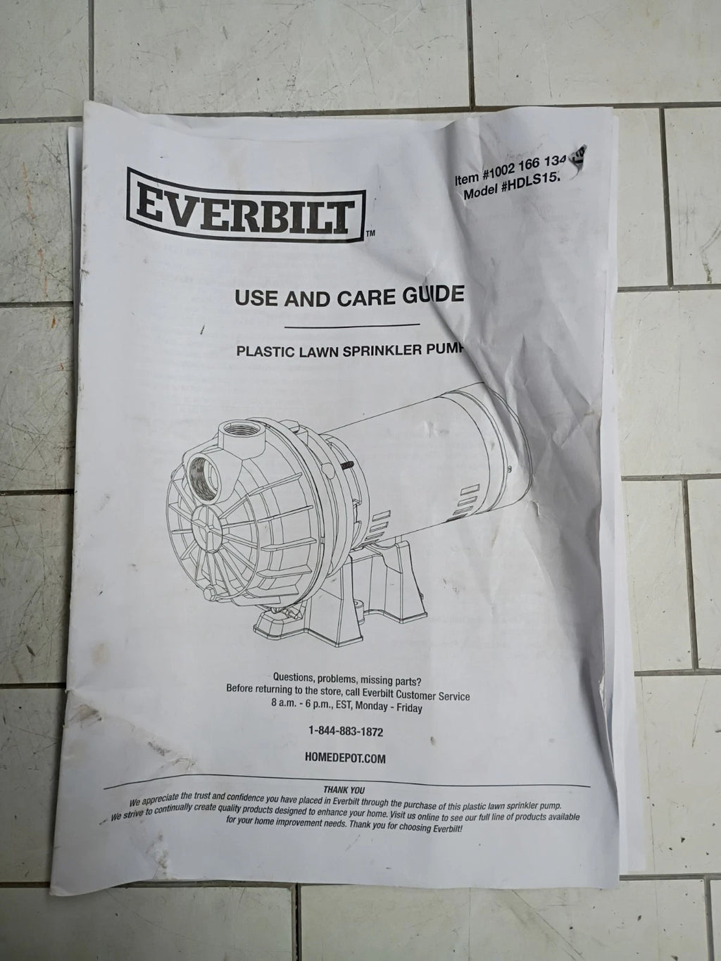 Everbilt HDLS15P Lawn Irrigation Pump Plastic 1.5HP Open Box