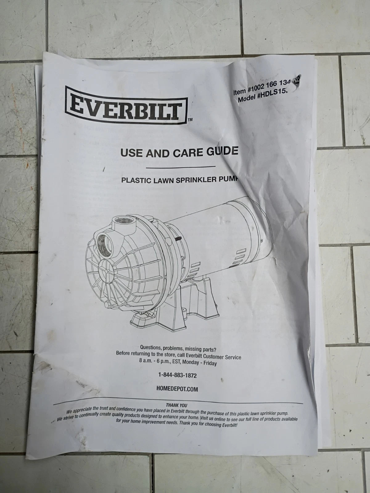 Everbilt HDLS15P Lawn Irrigation Pump Plastic 1.5HP Open Box