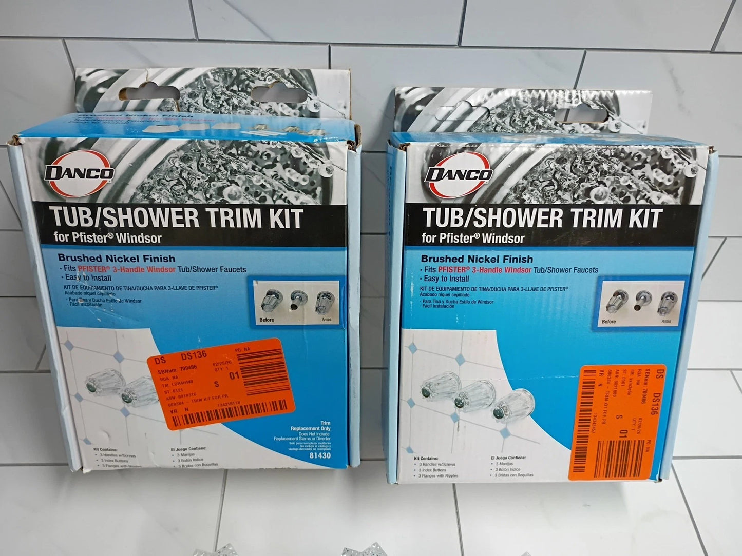 2pk Danco 81430 Tub/Shower Trim Kit Pfister Windsor Brushed Nickel Finish New OB