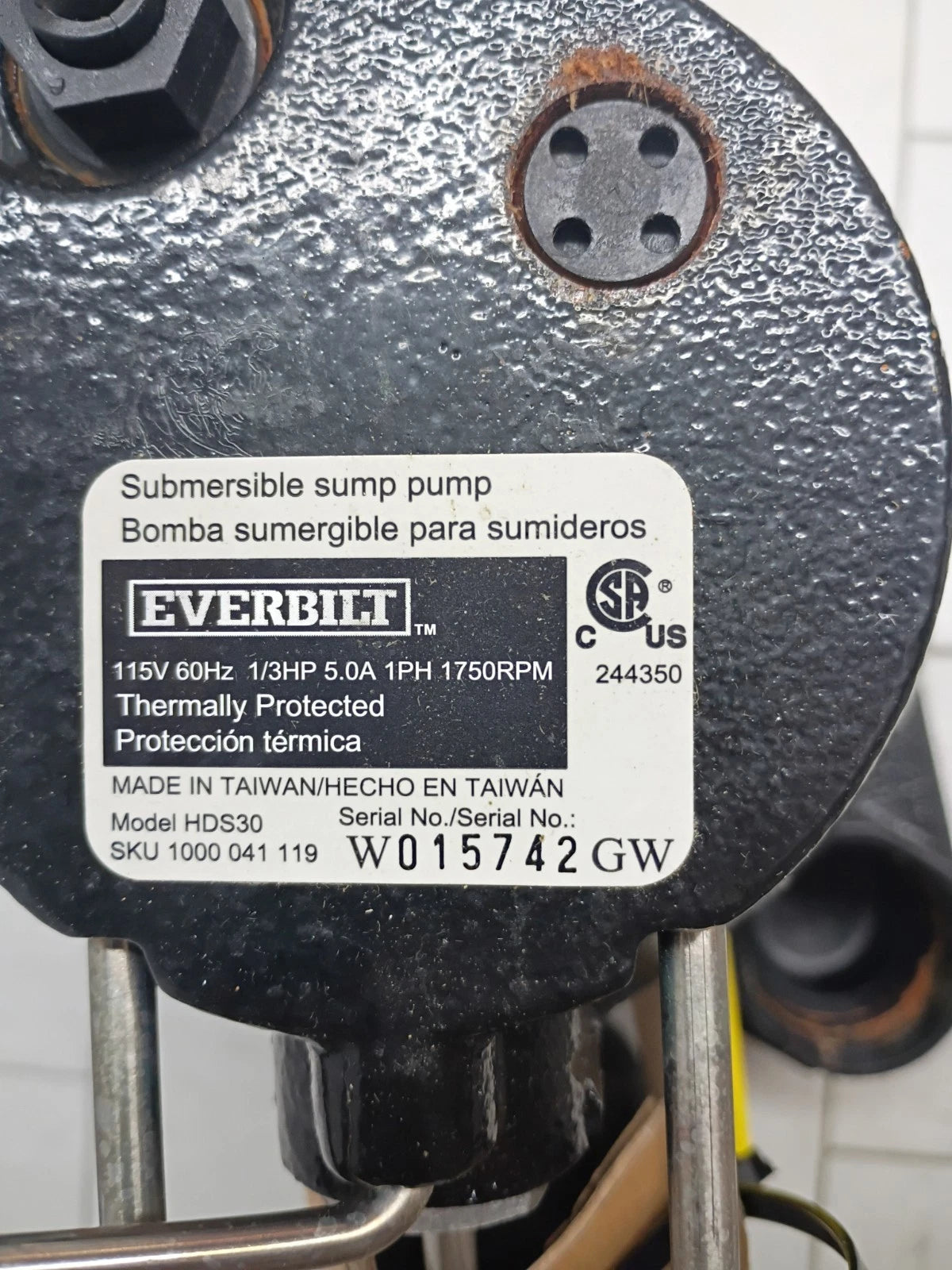Everbilt S02160925 1/3 HP Cast Iron Submersible Sump Pump Used
