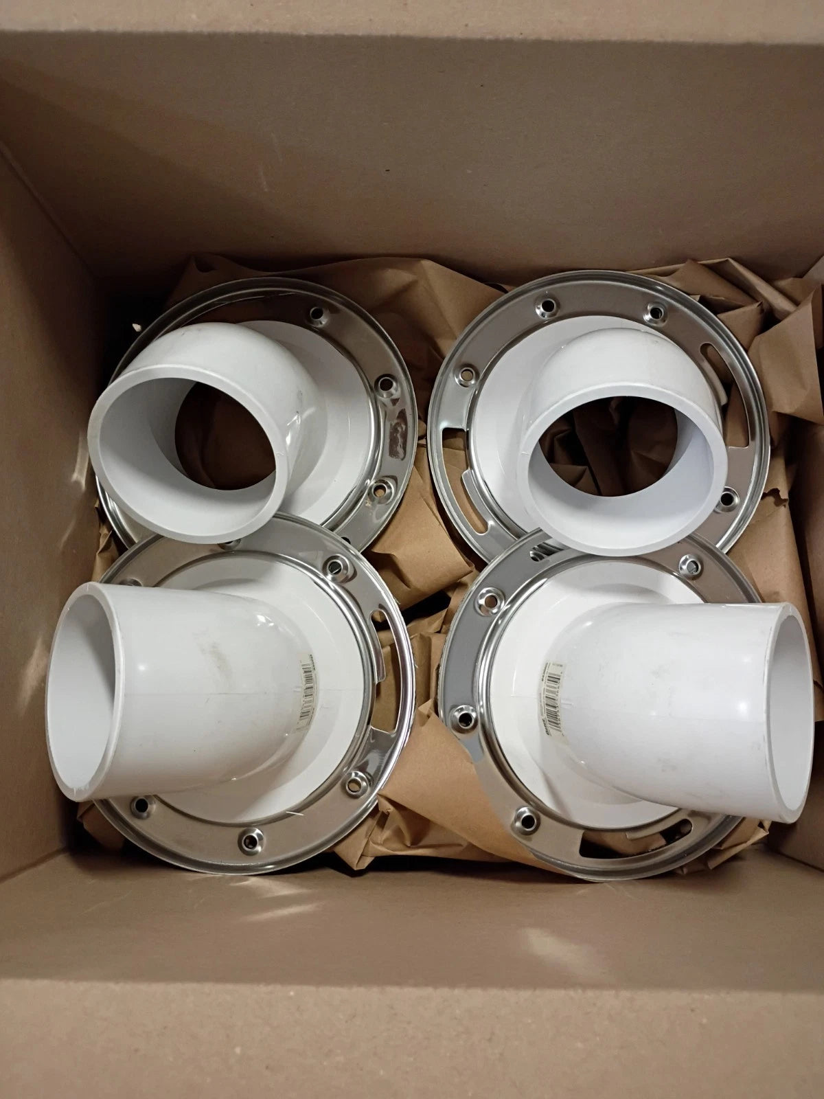 Lot of 4, Oatey Open Spigot Toilet Flange PVC 3" 45 Angle & Stainless Steel Ring