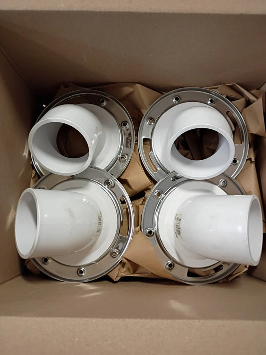 Lot of 4, Oatey Open Spigot Toilet Flange PVC 3" 45 Angle & Stainless Steel Ring