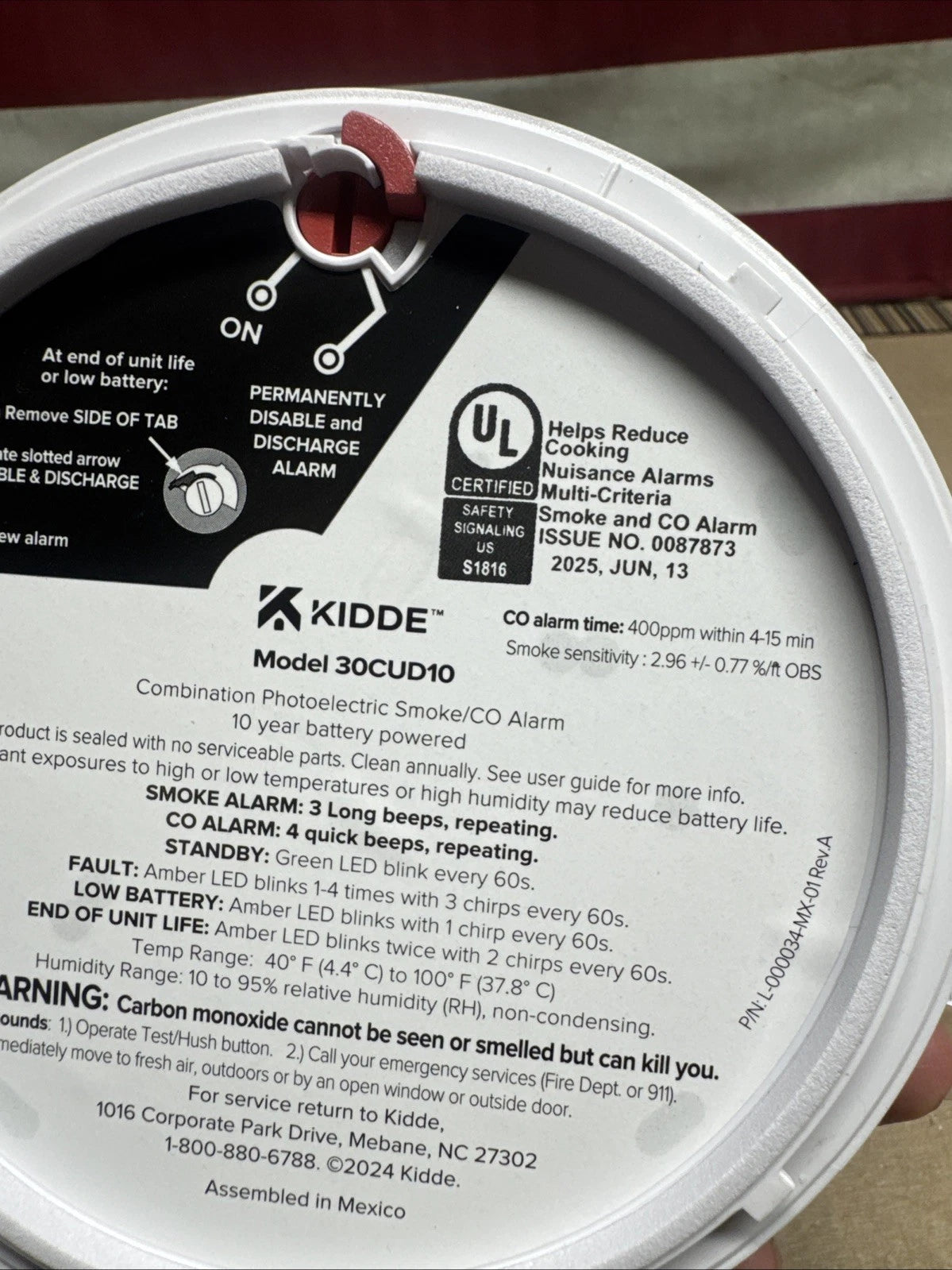 Kidde Smoke & Carbon Monoxide Detector 30CUA10, 10-Yr Battery