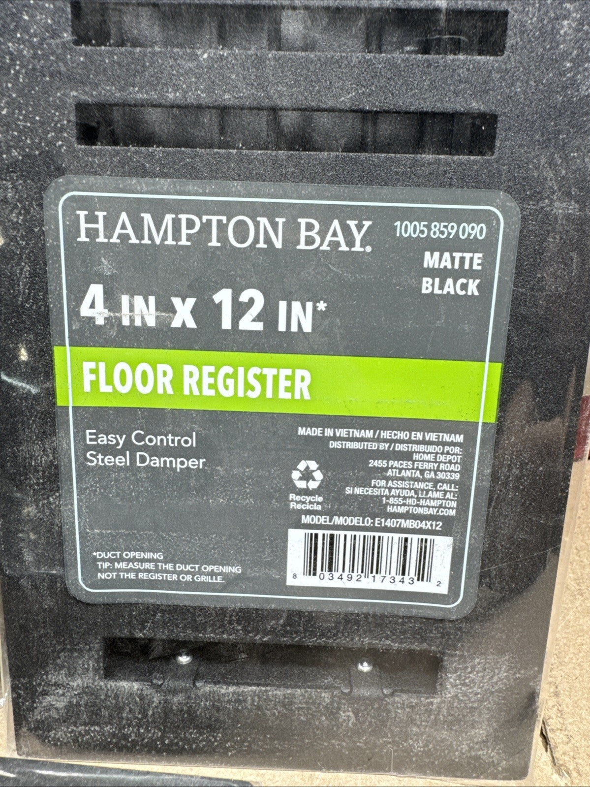 7-Pack Hampton Bay 4 in. x 12 in. Steel Floor Register in Matte Black Finish,NEW