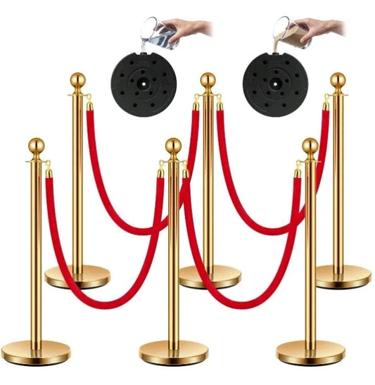 Uimoso 6-Piece Gold Stanchion Set with 6 Velvet Ropes, Hollow Base, Open Box