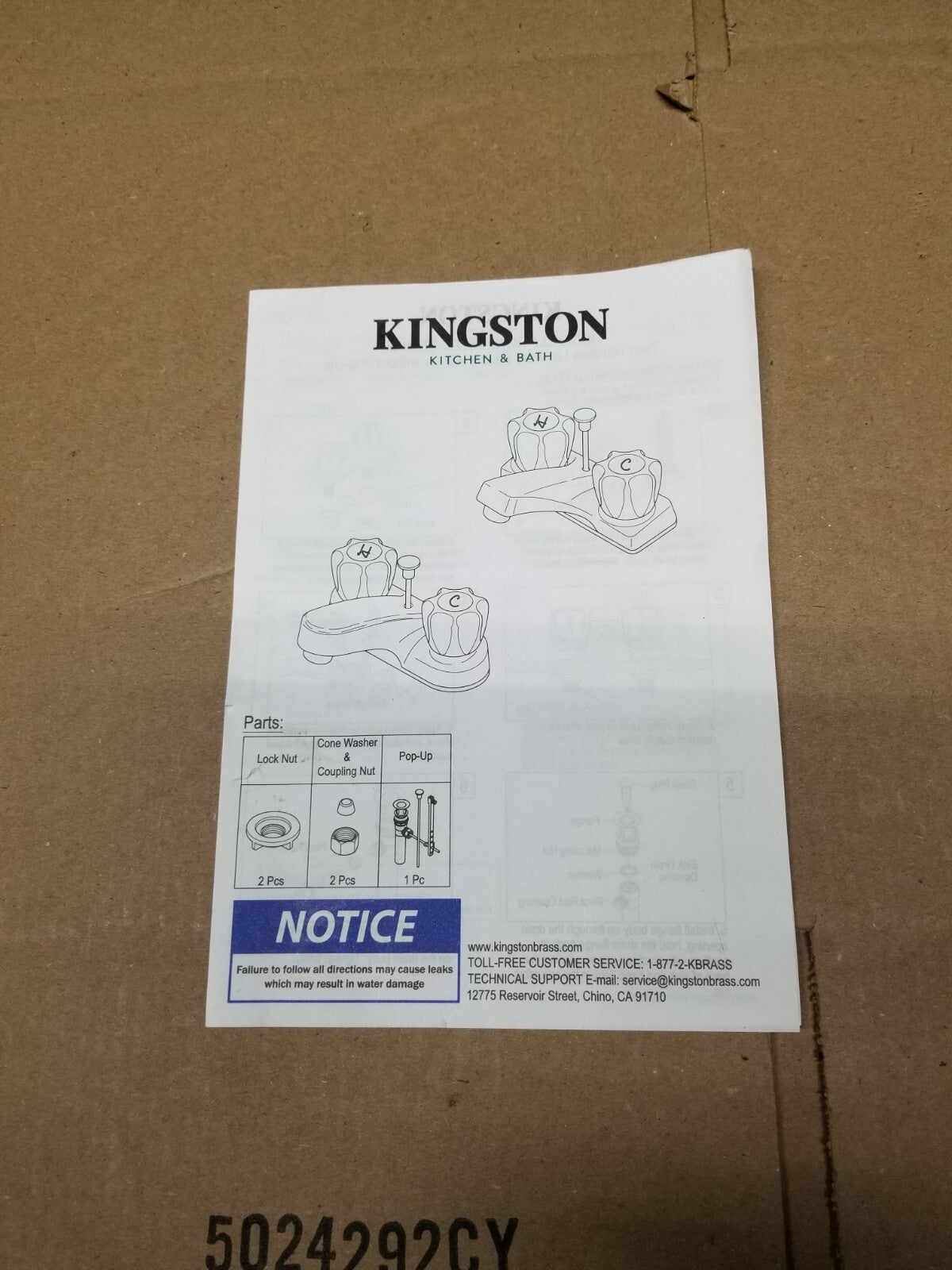 Kingston Brass KBH6228LC Alternative Handles Includes Popup Drain New Open Box