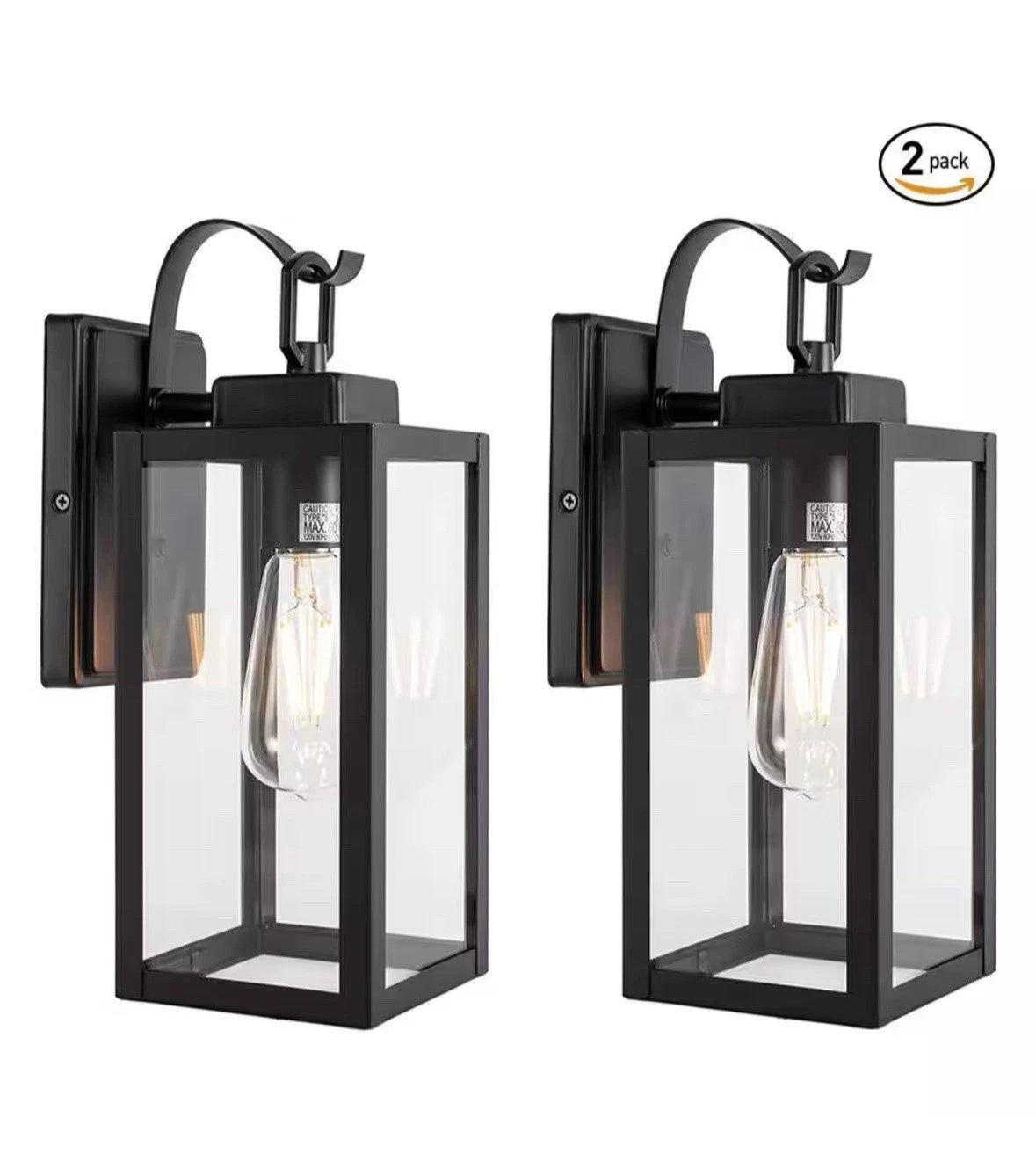 Pia Ricco 1-Light Matte Black Hardwired Outdoor Fixture Wall Lantern Light 2-PK