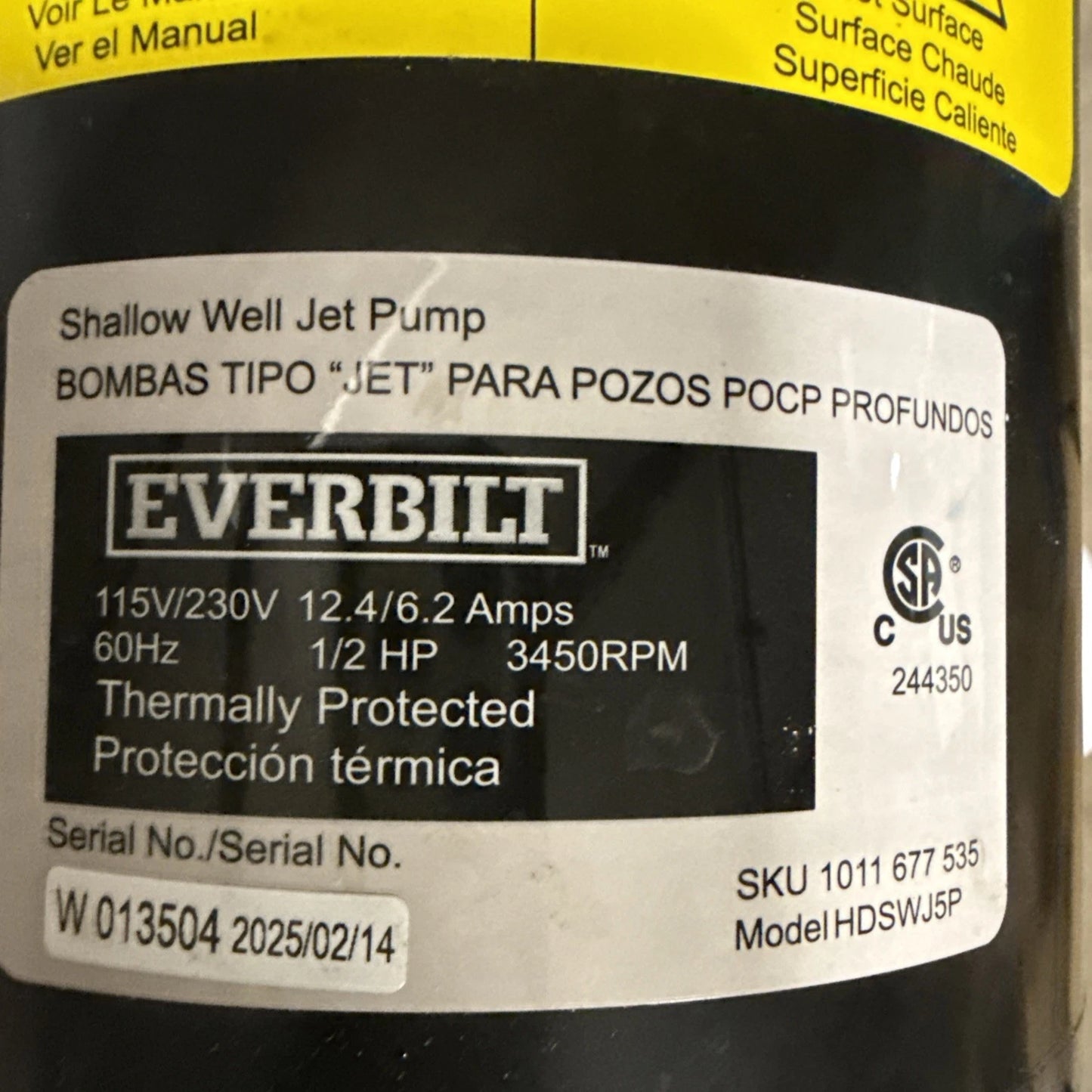 Everbilt 1/2 HP Shallow Well Jet Pump 1011677535 *Read Description.
