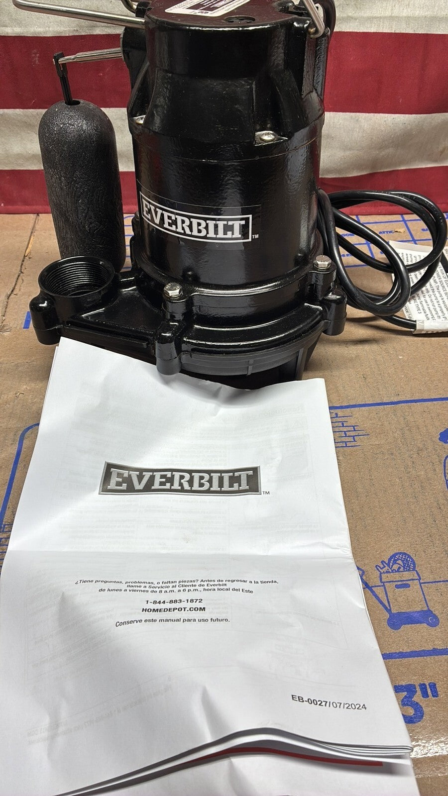Everbilt S02160925 1/3 HP Cast Iron Submersible Sump Pump Used