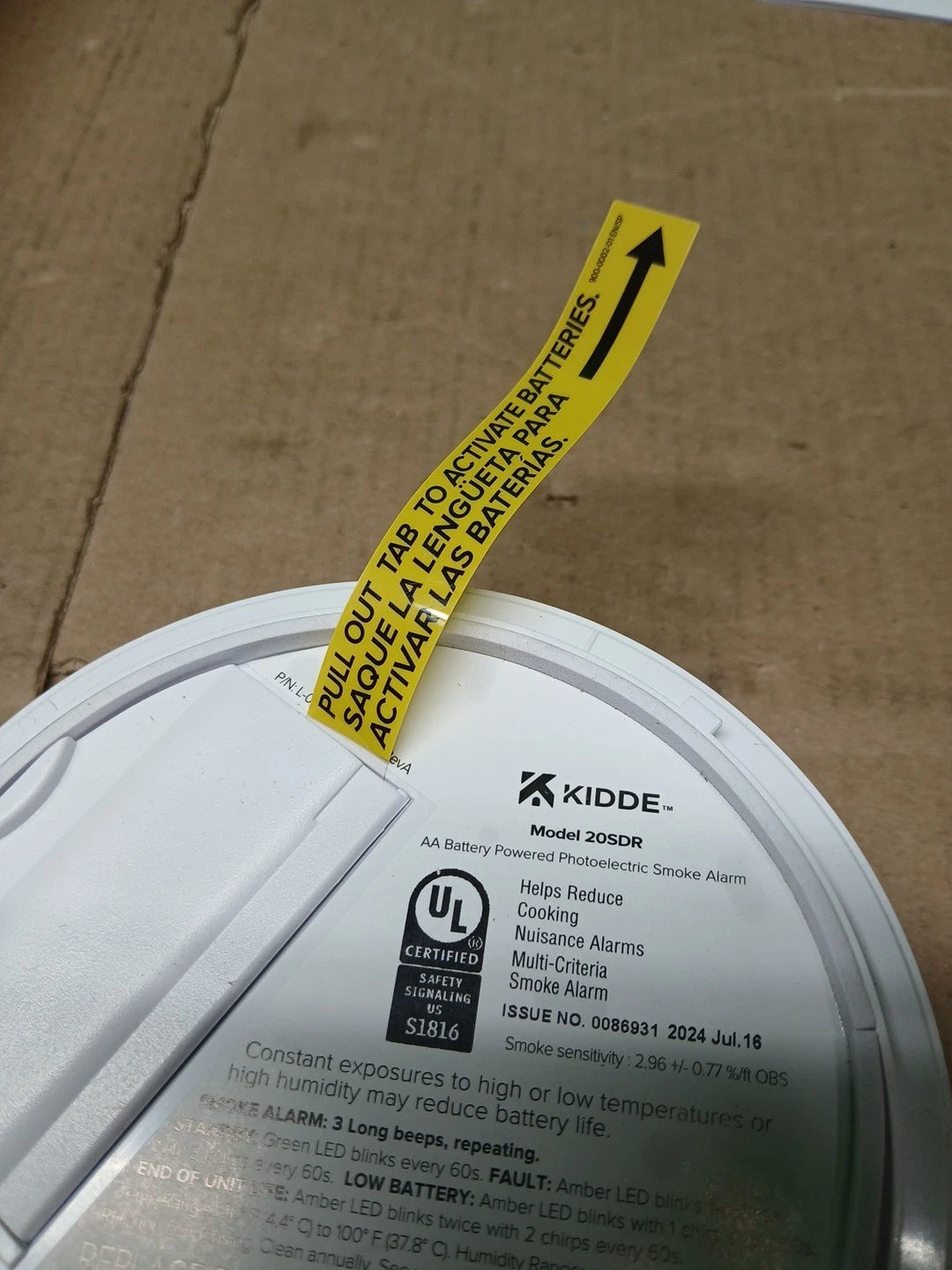KIDDE 20SDR Photoelectric Smoke Alarm AA Battery Powered LED Warning